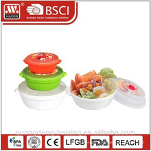 Пластиковый контейнер круглый пищи микроволновой набор 3шт (0.8L/1.7L/3L)